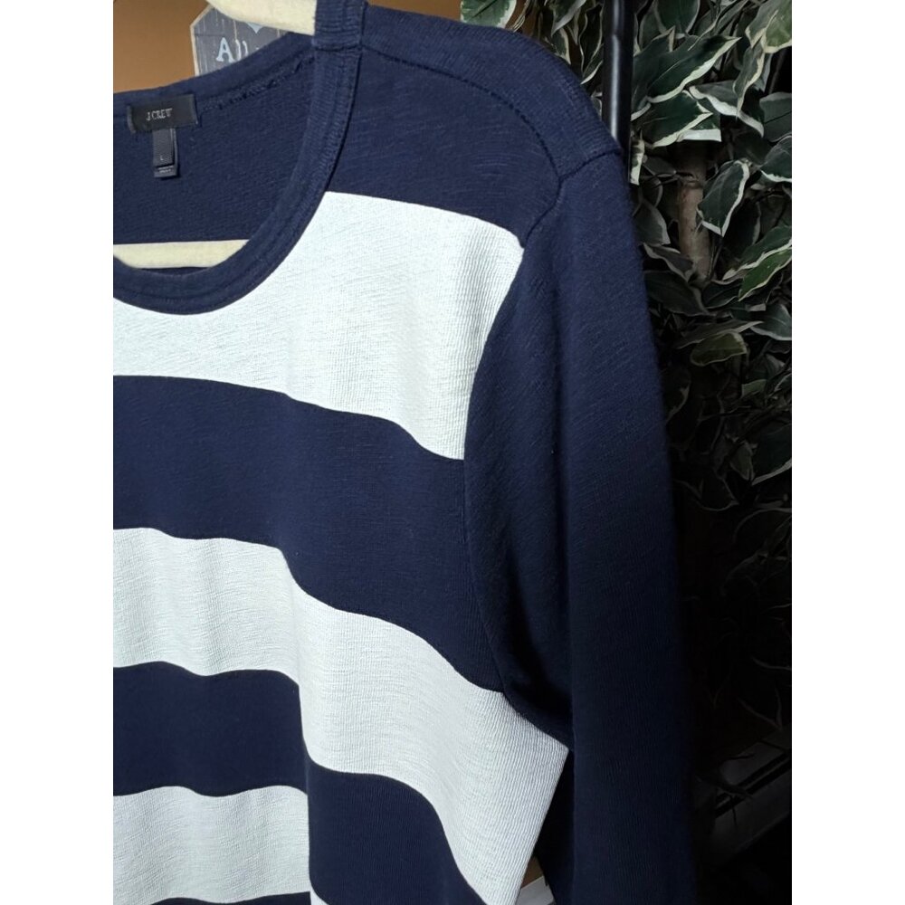 J.Crew Navy & White Nautical Striped Sweater Preppy W Side Zippers Long Sleeve L - Picture 10 of 15